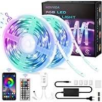 20M Tiras LED RGB 5050 Música- HOVVIDA Bluetooth Luces de Tiras LED 12V para Habitación- Controladas por APP- IR Control…